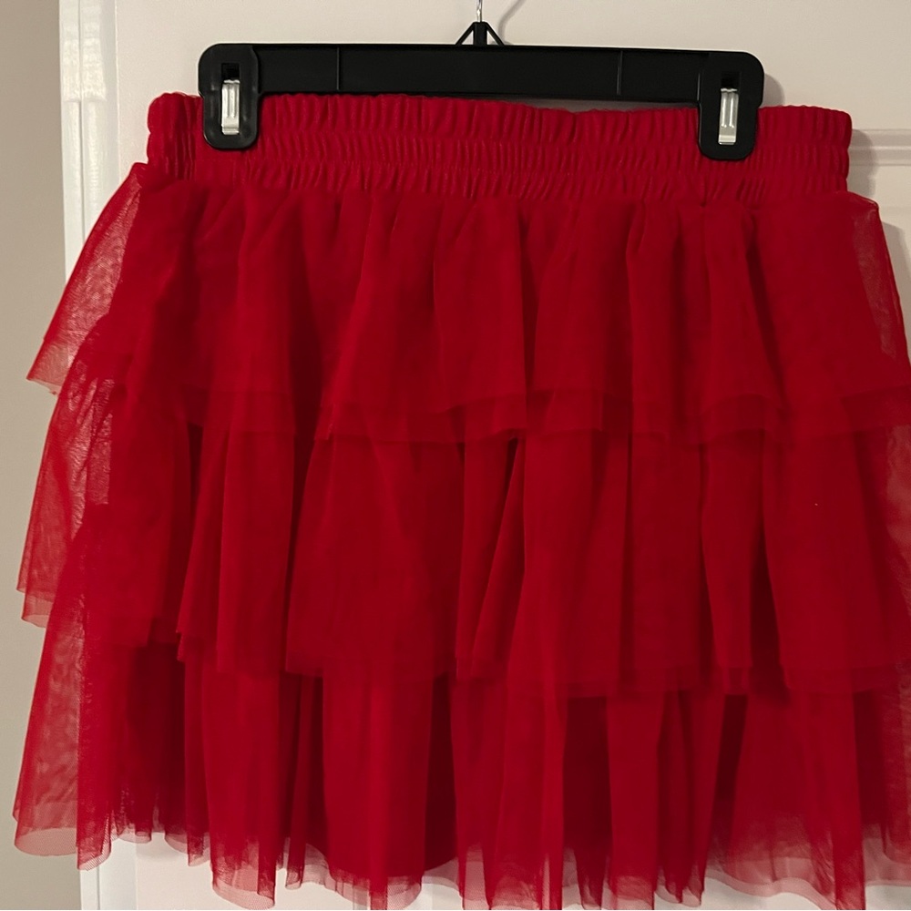 Elegant Red Tiered Skort